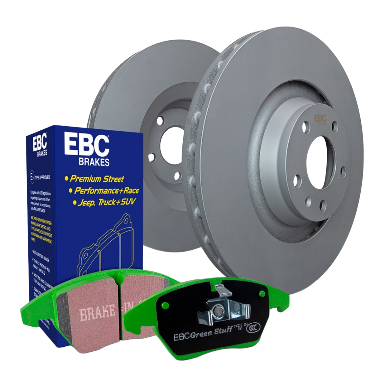 EBC S11 Greenstuff 2000 Rear Brake Pads and Gray RK Rear Rotors Kit For 2014-18 Subaru Forester
