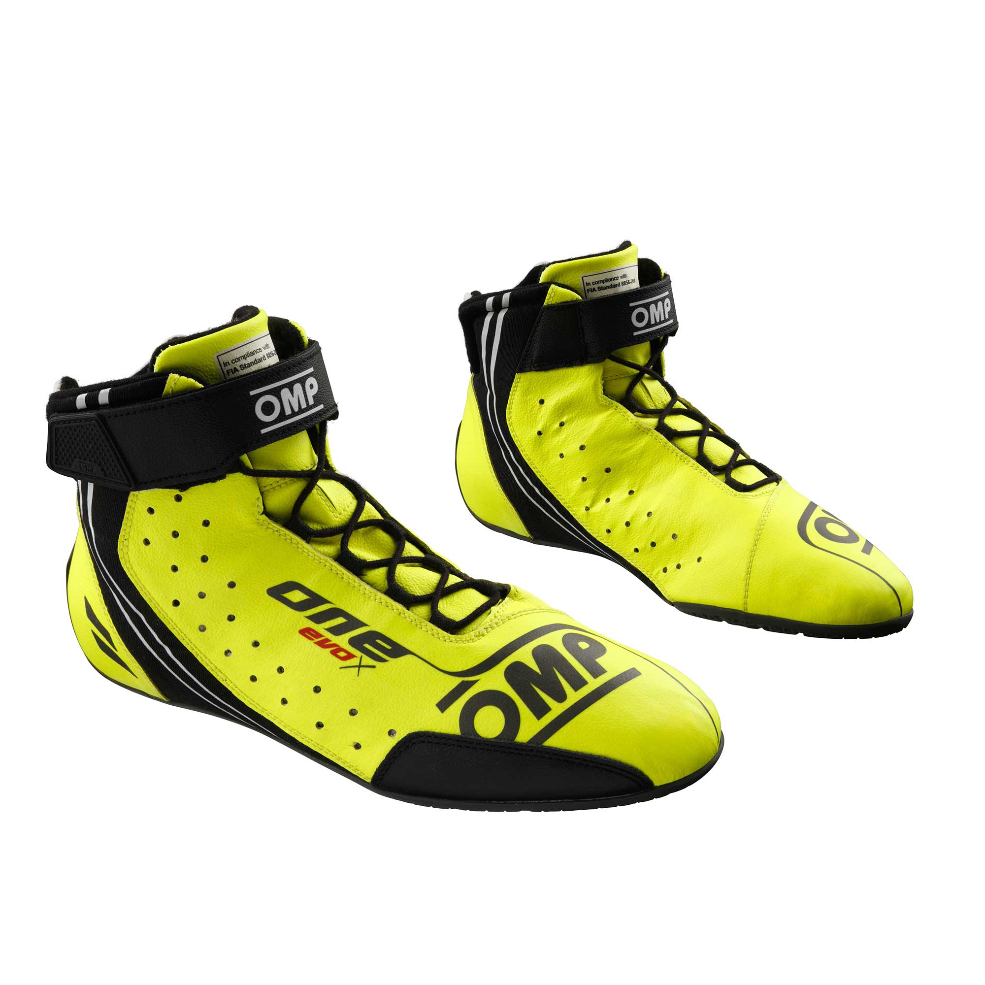 OMP One Evo X Shoes MY2024 FIA 8856-2018 - Fluo Yellow - Size 43 - IC0-0833-A01-099-43