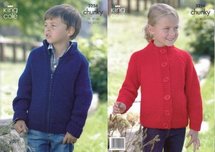 King Cole 3256 Childrens Chunky Cardigan Pattern Knitting Village
