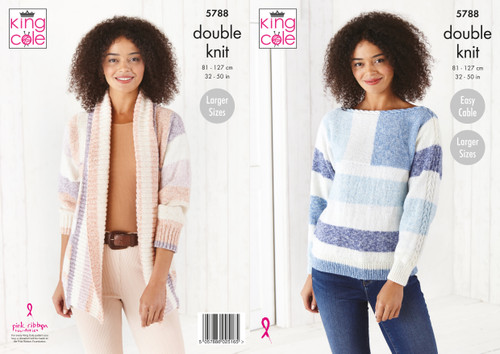 King Cole Aran Knitting Pattern - Ladies Sweater & Jacket (5298