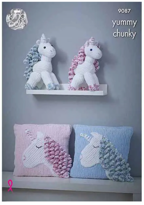 King Cole 9087 Yummy Unicorn and Cushion Knitting Pattern