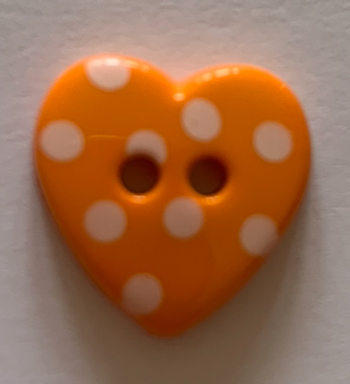 15mm Orange Heart Shaped Button