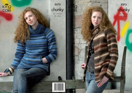 King Cole 3373 Ladies Chunky Cardigan & Sweater Knitting Pattern