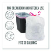 Drawstring Tall Kitchen Trash Bags, 13 Gal, 28" x 24", White, 50/Box