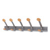 Wooden Coat Hook, Five Wood Peg Wall Rack, Brown/Silver, 45 Lb Capacity