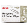 Recycled Paper Clips, #1, Smooth, Silver, 100 Clips/Box, 10 Boxes/Pack