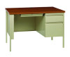 Single Pedestal Steel Desk, 45" x 24" x 29.5", Cherry/Putty