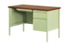 Single Pedestal Steel Desk, 45" x 24" x 29.5", Cherry/Putty