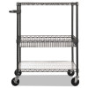 Three-Tier Wire Cart With Basket, Metal, 2 Shelves, 1 Bin, 500 Lb Capacity, 34" x 18" x 40", Black Anthracite
