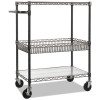 Three-Tier Wire Cart With Basket, Metal, 2 Shelves, 1 Bin, 500 Lb Capacity, 34" x 18" x 40", Black Anthracite