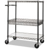 Three-Tier Wire Cart With Basket, Metal, 2 Shelves, 1 Bin, 500 Lb Capacity, 34" x 18" x 40", Black Anthracite