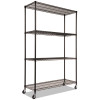 Nsf Certified 4-Shelf Wire Shelving Kit With Casters, 48w X 18d X 72h, Black