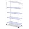 5-Shelf Wire Shelving Kit With Casters And Shelf Liners, 48w X 18d X 72h, Silver
