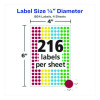 Handwrite-Only Self-Adhesive "See Through" Removable Round Color Dots, 0.25" Dia, Assorted, 216/Sheet, 4 Sheets/Pack, (5796)