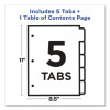 Customizable Toc Ready Index Black And White Dividers, 5-Tab, 1 To 5, 11 x 8.5, 1 Set