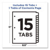 Customizable Toc Ready Index Black And White Dividers, 15-Tab, 1 To 15, 11 x 8.5, 1 Set