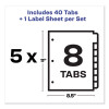 Print And Apply Index Maker Clear Label Dividers, 8-Tab, Color Tabs, 11 x 8.5, White, Traditional Color Tabs, 5 Sets
