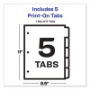 Customizable Print-On Dividers, 3-Hole Punched, 5-Tab, 11 x 8.5, White, 1 Set