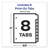 Customizable Print-On Dividers, 3-Hole Punched, 8-Tab, 11 x 8.5, White, 1 Set
