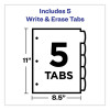 Write And Erase Big Tab Durable Plastic Dividers, 3-Hole Punched, 5-Tab, 11 x 8.5, Assorted, 1 Set
