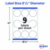 Laser/Inkjet Media Labels, Inkjet/Laser Printers, 2.5" Dia, Matte White, 9 Labels/Sheet, 25 Sheets/Pack