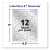 Round Labels, Inkjet Printers, 2" Dia, Silver, 12/Sheet, 8 Sheets/Pack