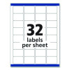 Permanent Id Labels W/ Sure Feed Technology, Inkjet/Laser Printers, 1.25 X 1.75, White, 32/Sheet, 15 Sheets/Pack