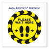 Social Distancing Floor Decals, 10.5" Dia, Please Wait Here, Yellow/Black Face, Black Graphics, 5/Pack