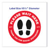 Social Distancing Floor Decals, 10.5" Dia, Please Wait Here, Red/White Face, Black Graphics, 5/Pack