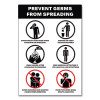 Preprinted Surface Safe Wall Decals, 7 X 10, Prevent Germs From Spreading, White/Black Face, Black Graphics, 5/Pack