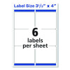 White Shipping Labels-Bulk Packs, Inkjet/Laser Printers, 3.33 X 4, White, 6/Sheet, 250 Sheets/Box