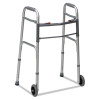 Two-Button Release Folding Walker With Wheels, Adjusts 32" To 38", 250 Lb Capacity, Silver/Gray