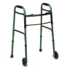 Two-Button Release Folding Walker With Wheels, Adjusts 32" To 38", 250 Lbs Capacity, Green/Green Ice