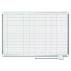 Gridded Magnetic Steel Dry Erase Project Planning Board, 1" x 2" Cell, 36" x 24", White Surface, Satin Aluminum Frame