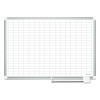 Gridded Magnetic Steel Dry Erase Project Planning Board, 1" x 2" Cells, 36" x 24", White Surface, Satin Aluminum Frame