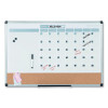 3-In-1 Planner Board, Monthly Planning/Scheduling Calendar, 24" x 18", Tan/White/Blue Surface, Satin Aluminum Frame