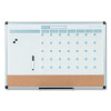3-In-1 Planner Board, Monthly Planning/Scheduling Calendar, 24" x 18", Tan/White/Blue Surface, Satin Aluminum Frame