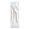 Three-Piece Cutlery Kit, Mediumweight, Fork/Knife/Spoon, 6.97", Plastic, White, 250/Carton
