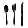 Three-Piece Polystyrene Cutlery Kit, Mediumweight, Fork/Knife/Spoon, Plastic, Black, 250/Carton