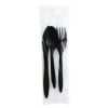 Three-Piece Polystyrene Cutlery Kit, Mediumweight, Fork/Knife/Spoon, Plastic, Black, 250/Carton