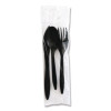 Three-Piece Polystyrene Cutlery Kit, Mediumweight, Fork/Knife/Spoon, Plastic, Black, 250/Carton