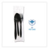 Three-Piece Polystyrene Cutlery Kit, Mediumweight, Fork/Knife/Spoon, Plastic, Black, 250/Carton
