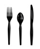 Three-Piece Polystyrene Cutlery Kit, Heavyweight, Fork/Knife/Spoon, Plastic, Black, 250/Carton