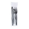 Three-Piece Polystyrene Cutlery Kit, Heavyweight, Fork/Knife/Spoon, Plastic, Black, 250/Carton