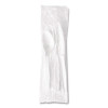 Three-Piece Polystyrene Cutlery Kit, Heavyweight, Fork/Knife/Spoon, Plastic, White, 250/Carton