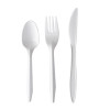 Three-Piece Polystyrene Cutlery Kit, Mediumweight, Fork/Knife/Spoon, Plastic, White, 250/Carton