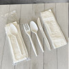 Four-Piece Polypropylene Cutlery Kit, Mediumweight, Fork/Knife/Napkin/Spoon, Plastic, White, 250/Carton