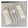Four-Piece Polypropylene Cutlery Kit, Mediumweight, Fork/Knife/Napkin/Spoon, Plastic, White, 250/Carton