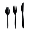 Four-Piece Cutlery Kit, Mediumweight, Fork/Knife/Napkin/Spoon, Plastic, 6.38", Black, 250/Carton