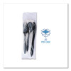 Four-Piece Cutlery Kit, Mediumweight, Fork/Knife/Napkin/Spoon, Plastic, 6.38", Black, 250/Carton